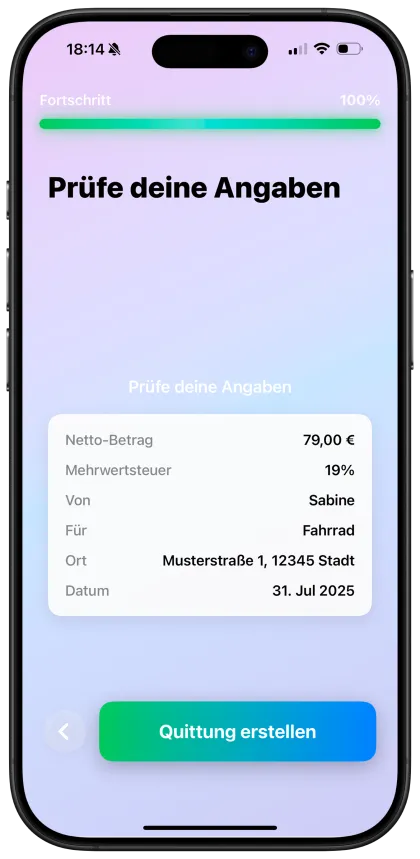 Fertige Quittung als PDF teilen